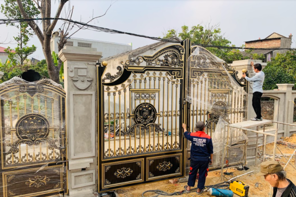 Dự án cổng nhôm đúc lắp đặt motor âm sàn tại Đồng Hỷ – Thái Nguyên